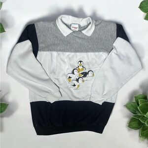 Vintage 90s DIPSPORT Penguin Graphic Double Collar Colorblock Popover Sweatshirt